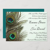 孔雀の羽の結婚式招待状 招待状 (正面/裏面)