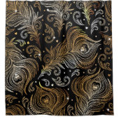 孔雀の羽の継ぎ目のない模様。フリーハンドd シャワーカーテン (正面)