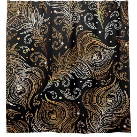 孔雀の羽の継ぎ目のない模様。フリーハンドd シャワーカーテン (正面)