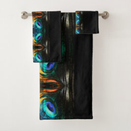 孔雀の羽の繰り返サイケデリックしデザイン バスタオルセット
