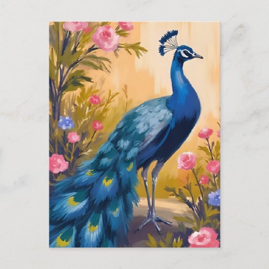 孔雀の羽の美しいフローラ動物 ポストカード (正面)