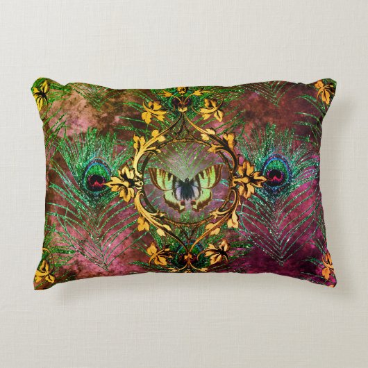 孔雀の羽の蝶のビクトリアン紫エレガント アクセントクッション (正面)