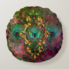 孔雀の羽の蝶のビクトリアン紫エレガント ラウンドクッション