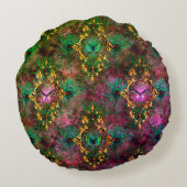 孔雀の羽の蝶のビクトリアン紫エレガント ラウンドクッション (裏面)