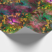 孔雀の羽の蝶のビクトリアン紫エレガント ラッピングペーパー (角)