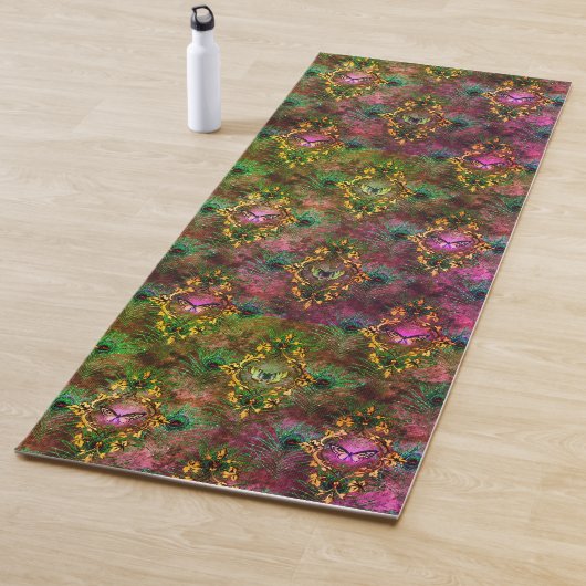 孔雀の羽の蝶の紫ビクトリアンの金ゴールド ヨガマット (インサイチュ)