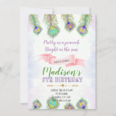 孔雀の羽の誕生日のパーティの招待状 招待状 (正面)