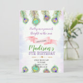 孔雀の羽の誕生日のパーティの招待状 招待状 (スタンド正面)