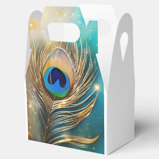 孔雀の羽の豪華なプルームティール（緑がかった色）白 フェイバーボックス (オープン)
