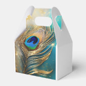 孔雀の羽の豪華なプルームティール(緑がかった色)白 フェイバーボックス (正面サイド)