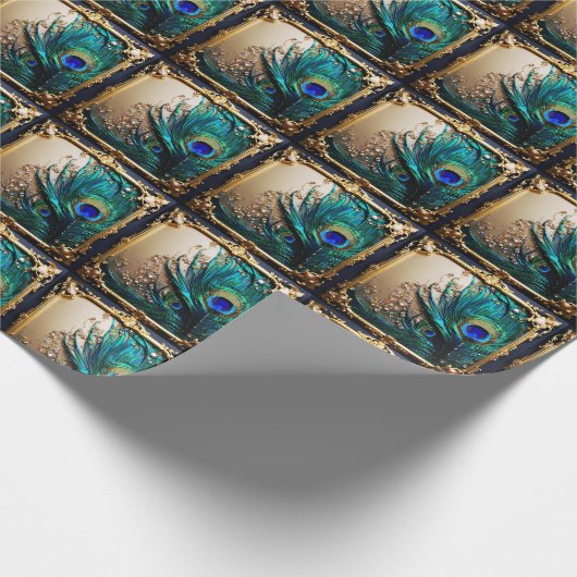 孔雀の羽の豪華な結婚プルームの記念日 ラッピングペーパー (角)