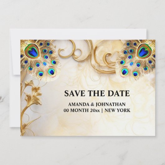 孔雀の羽の豪華な自然鳥の羽毛5 x 7 セーブザデート (正面)