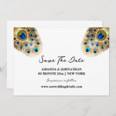 孔雀の羽の豪華な鳥の白い金ゴールド自然 セーブザデート (正面/裏面)