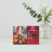 孔雀の羽の赤いダマスクとロマンチックな女性 名刺 (スタンド正面)