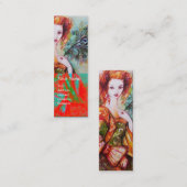 孔雀の羽の赤きらめくいロマンチックな女性 スキニー名刺 (正面/裏面)