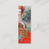 孔雀の羽の赤きらめくいロマンチックな女性 スキニー名刺 (正面)