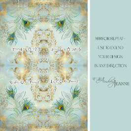 孔雀の羽の金ゴールドと埃っぽい青のデコパージュ 薄葉紙