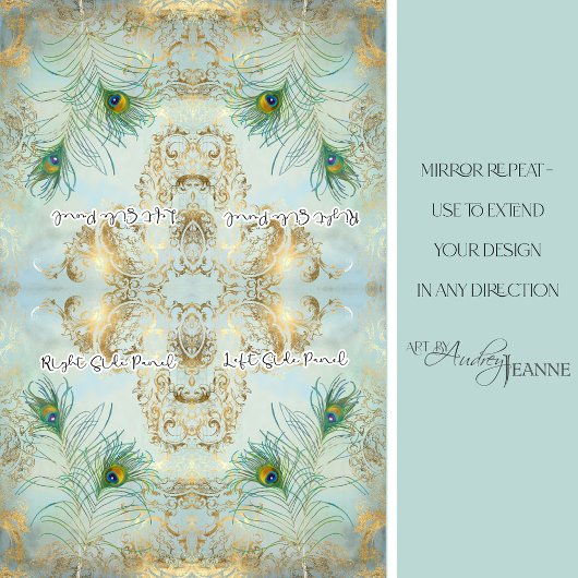 孔雀の羽の金ゴールドと埃っぽい青のデコパージュ 薄葉紙