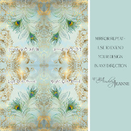 孔雀の羽の金ゴールドと埃っぽい青のデコパージュ 薄葉紙