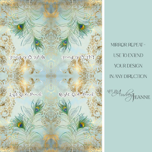 孔雀の羽の金ゴールドと埃っぽい青のデコパージュ 薄葉紙