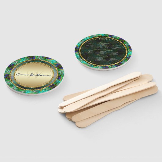 孔雀の羽の金ゴールド結婚のメニュー ハンドファン (組立なし)