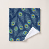 孔雀の羽の青いパターン バスタオルセット (ウォッシュタオル)