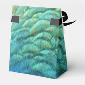 孔雀の羽の青とパーソナライズされた緑 フェイバーボックス (裏面サイド)