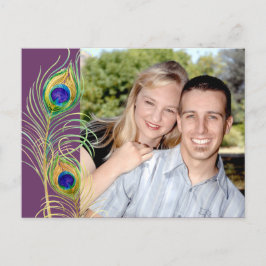 孔雀の羽は日付を保存招待状カード 案内ポストカード