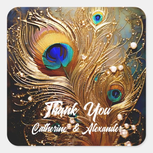 孔雀の羽は豪華な羽エレガント根 スクエアシール (正面)