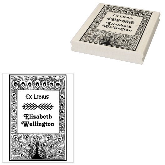 孔雀の羽を広げる様子3 エクスリブリス本 ラバースタンプ (押印)