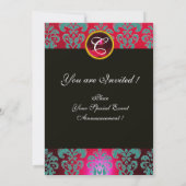 孔雀の羽を持きらめくつロマンチックな女性、赤 招待状 (裏面)