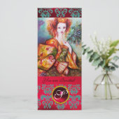 孔雀の羽を持きらめくつロマンチックな女性、赤 招待状 (スタンド正面)