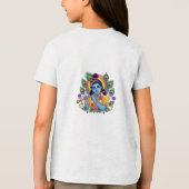孔雀の羽を持つフルートを演奏する神聖な支配者クリシュナ トライブレンドTシャツ (裏面)