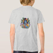 孔雀の羽を持つフルートを演奏する神聖な支配者クリシュナ トライブレンドTシャツ (裏面)