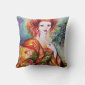 孔雀の羽を持つロマきらめくティックな女性 クッション (裏面)