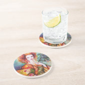 孔雀の羽を持つロマきらめくティックな女性 コースター (側面)