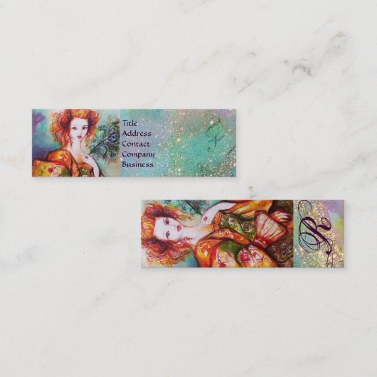 孔雀の羽を持つロマきらめくティックな女性 スキニー名刺 (正面/裏面)