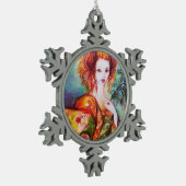 孔雀の羽を持つロマきらめくティックな女性 スノーフレークピューターオーナメント (左)