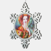 孔雀の羽を持つロマきらめくティックな女性 スノーフレークピューターオーナメント (右)