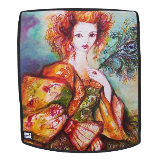 孔雀の羽を持つロマきらめくティックな女性 バックパック (取り外し可フェース)