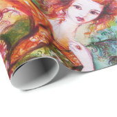 孔雀の羽を持つロマきらめくティックな女性 ラッピングペーパー (ロールコーナー)