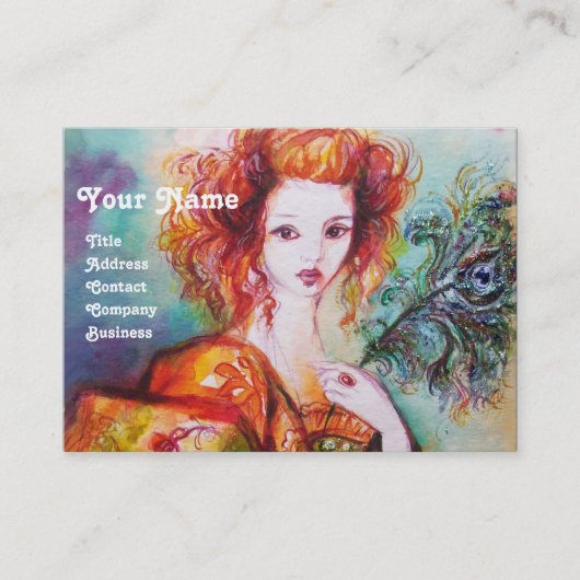 孔雀の羽を持つロマきらめくティックな女性 名刺 (正面)
