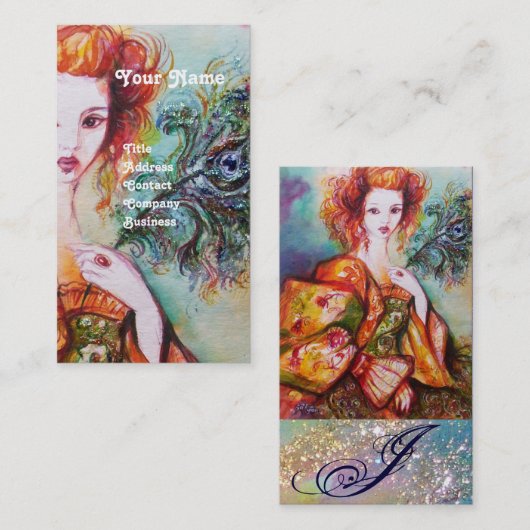 孔雀の羽を持つロマきらめくティックな女性 名刺 (正面/裏面)
