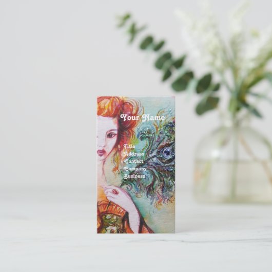 孔雀の羽を持つロマきらめくティックな女性 名刺 (スタンド正面)