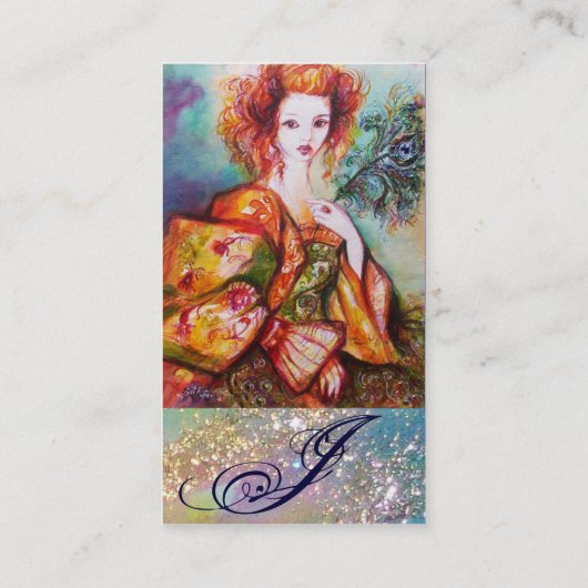 孔雀の羽を持つロマきらめくティックな女性 名刺 (裏面)