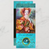 孔雀の羽を持つロマきらめくティックな女性 招待状 (正面/裏面)