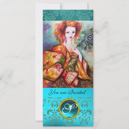 孔雀の羽を持つロマきらめくティックな女性 招待状 (正面)