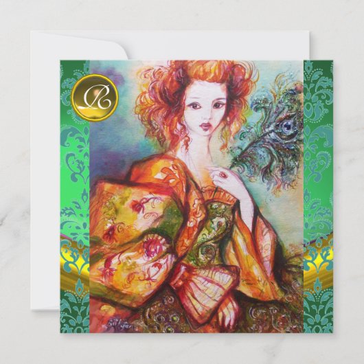 孔雀の羽を持つロマきらめくティックな女性 招待状 (正面)