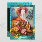 孔雀の羽を持つロマきらめくティックな女性 招待状 (正面/裏面)