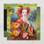 孔雀の羽を持つロマきらめくティックな女性 招待状 (正面/裏面)